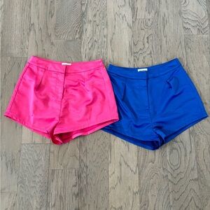 Revolve Superdown Pink & Royal Blue Silk Shorts Sz S